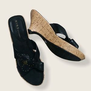Nine & Company Black Leather Wedge Heels